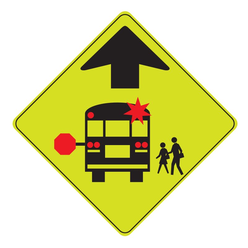 Clipart - School Bus Stop Ahead