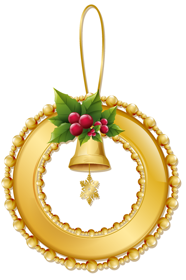 Christmas Gold Wreath with Bell PNG Ornament