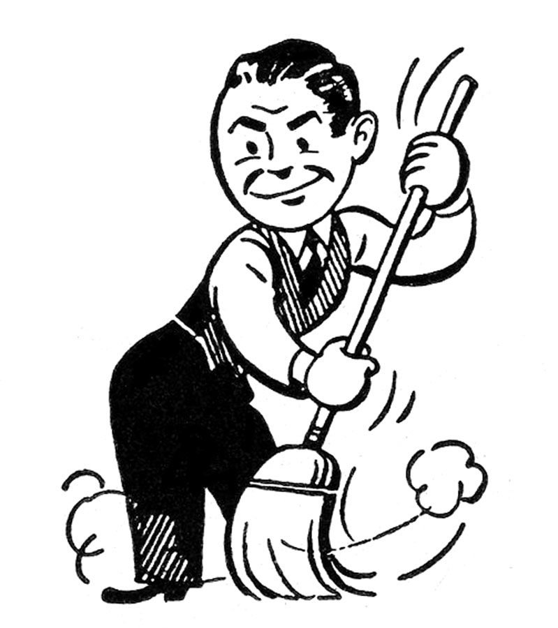 Retro Clip Art - Sweeping People - Cleaning - The Graphics Fairy