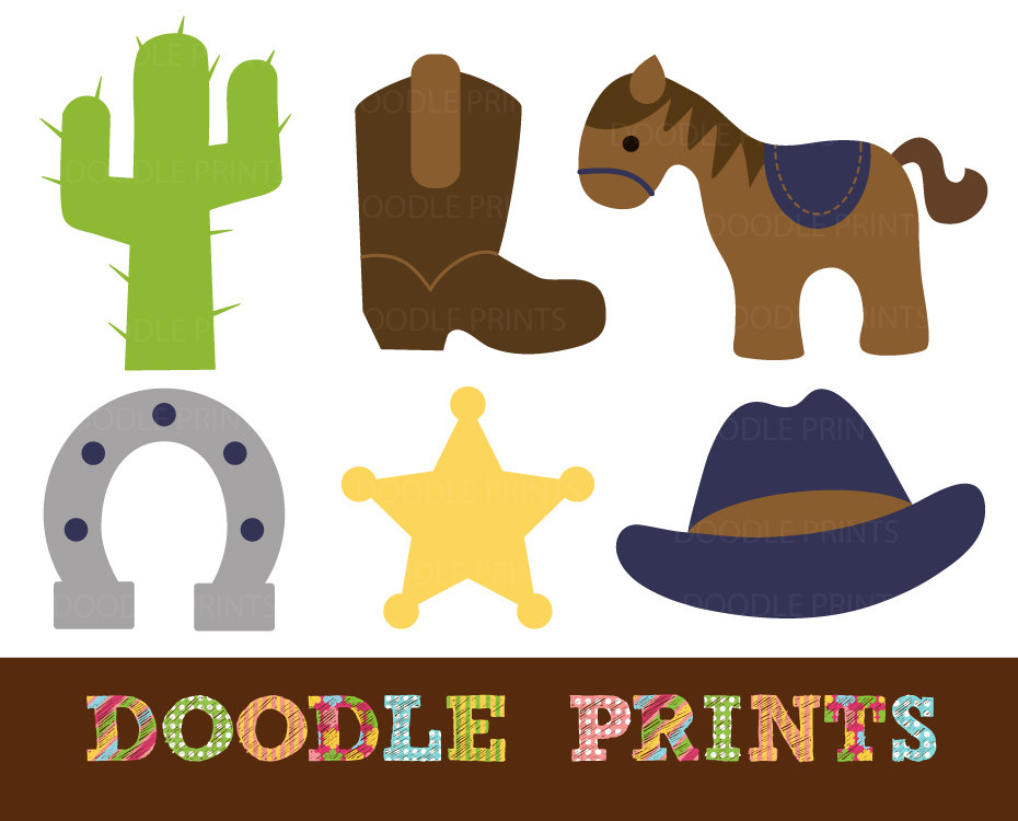 Digital Clip Art Printable Cowboy Western Clipart by doodleprints