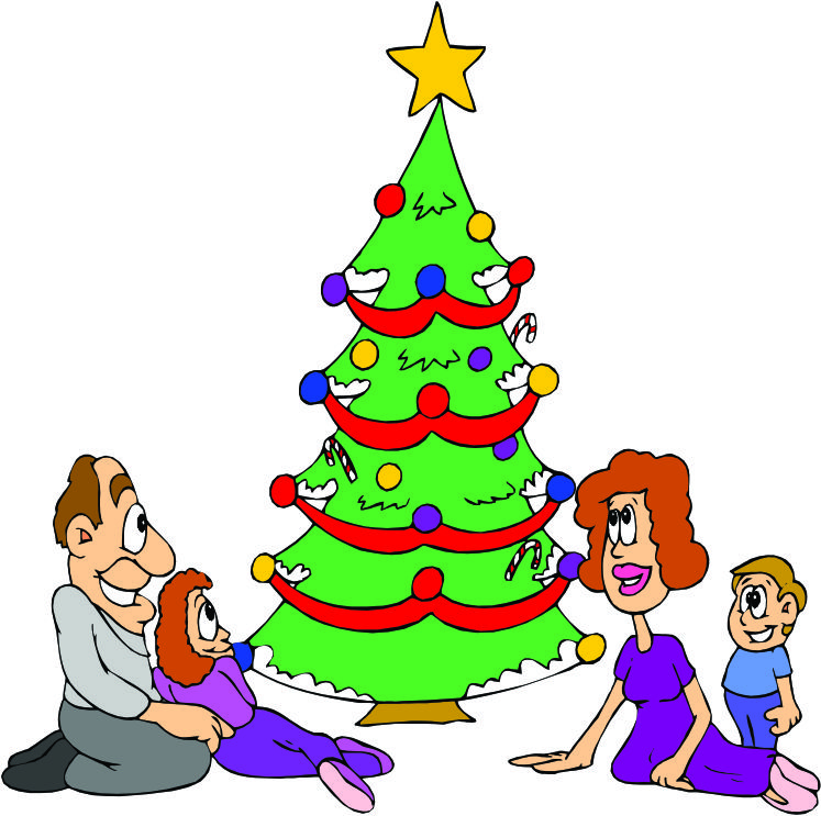 happy christmas tree cartoon