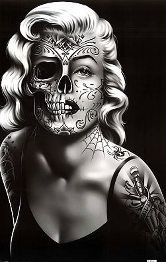 Skull Face Drawing blond art cool skull drawing woman face ...