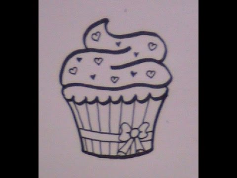 how to draw cartoon cupcake - for beginners - YouTube