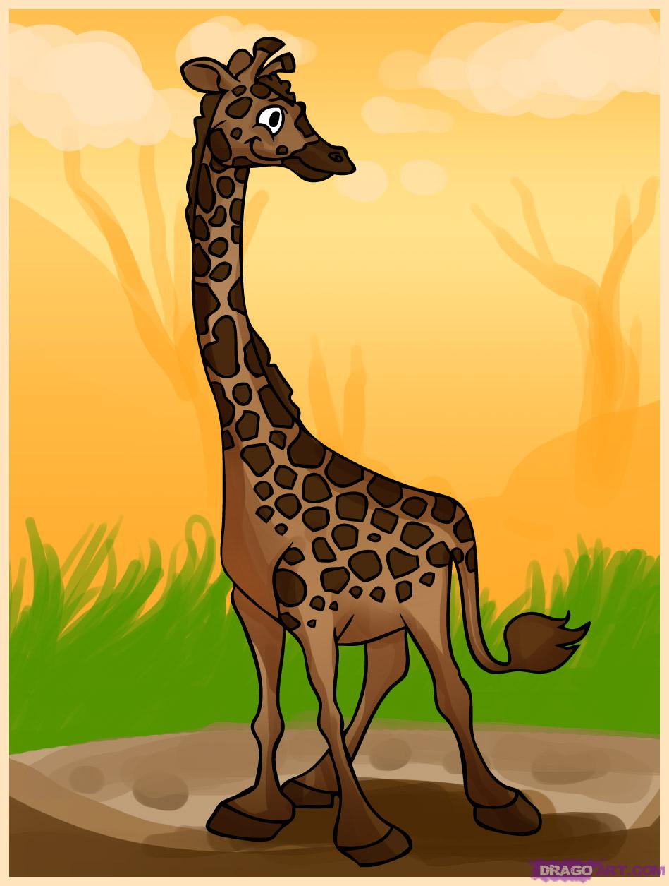 How to Draw a Cartoon Giraffe, Step by Step, Cartoon Animals ...