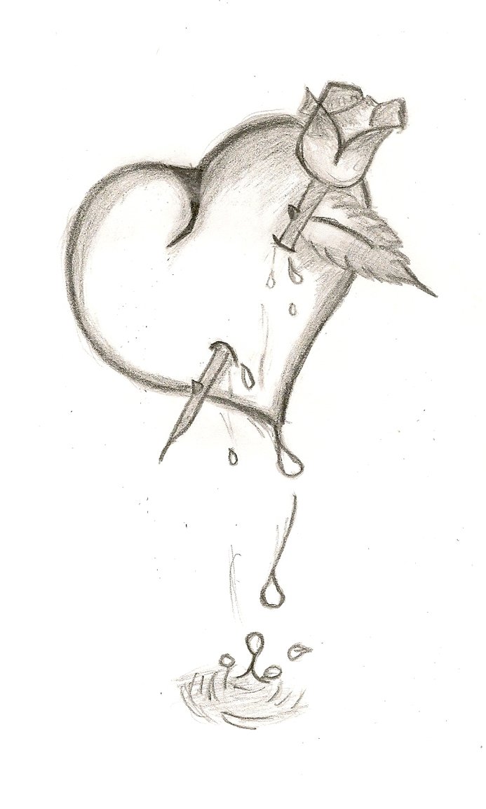 Image gallery for : pencil drawing of hearts and roses