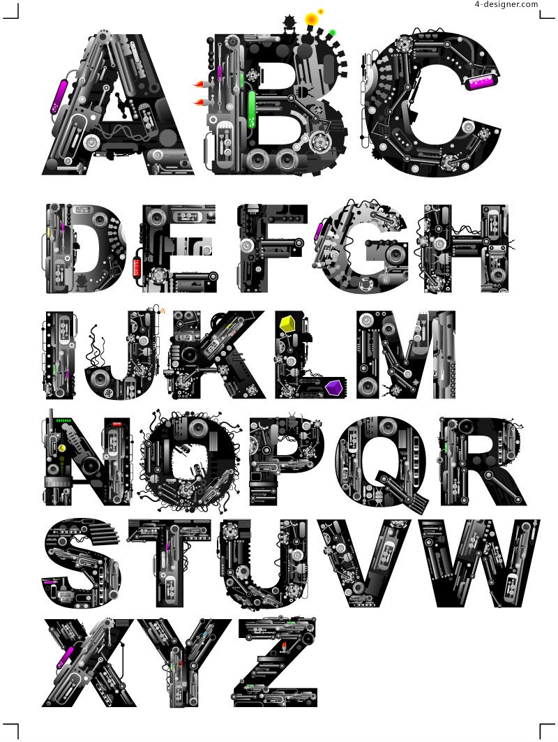 4-Designer | Cool mechanical alphabet vector material
