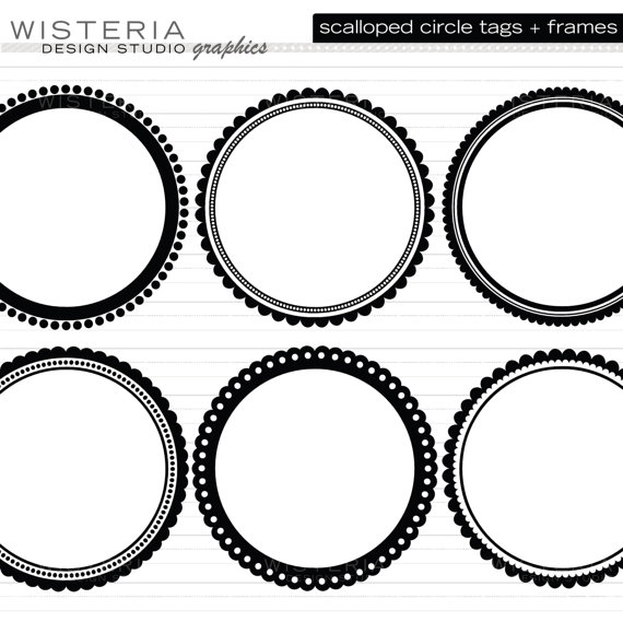 Black Scalloped Circle Tags/Frames Clip by WisteriaDesignStudio