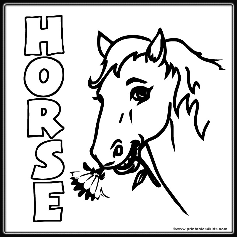 Horse with flower coloring page : Printables for Kids – free word ...