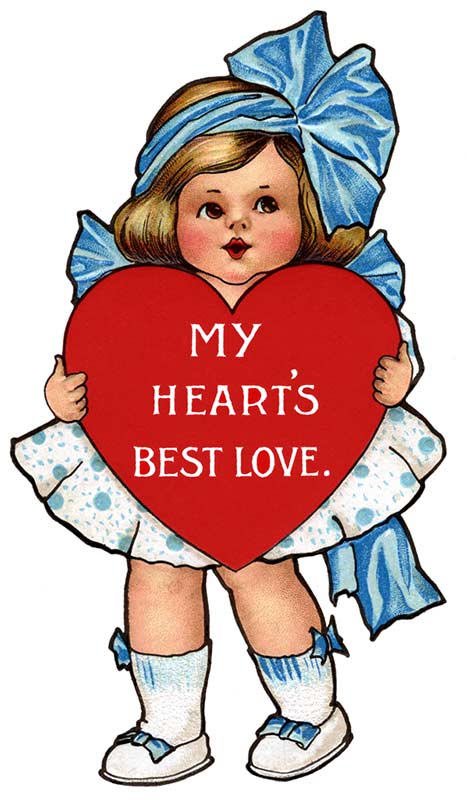 Cute little girl holding red heart – a 1910 Valentine greeting ...