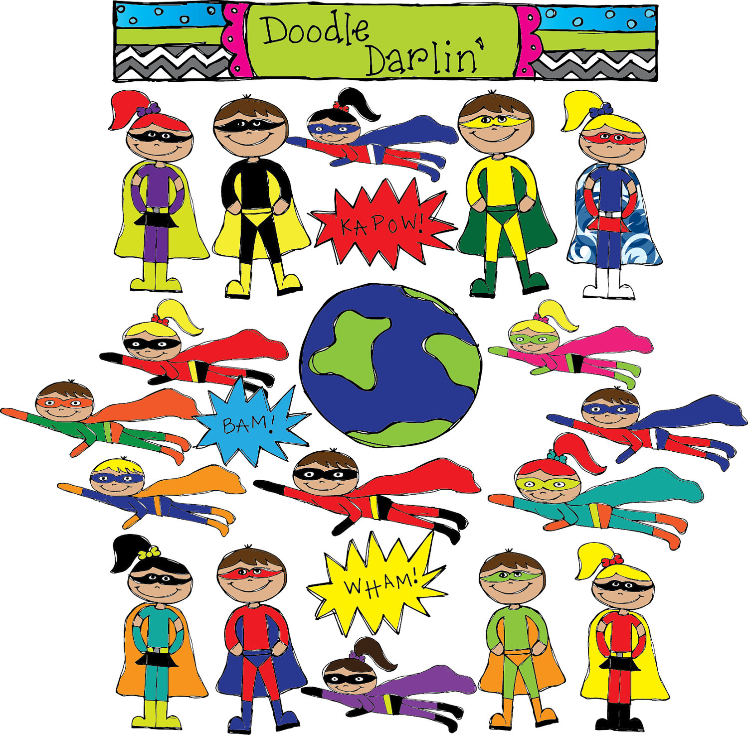 Superheroes Clipart Set INSTANT DOWNLOAD by DoodleDarlin on Etsy