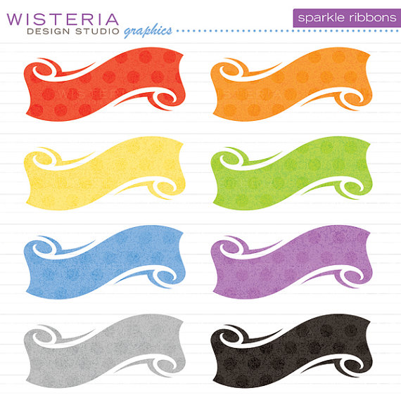 Sparkle Ribbon Banners Clip Art for by WisteriaDesignStudio