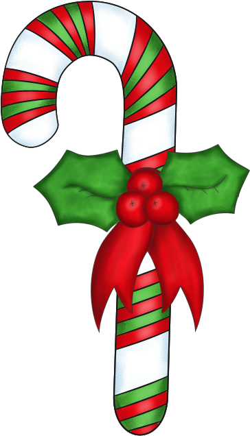 Christmas Candy Cane with Holly - PNG and Paint Shop Pro Tube