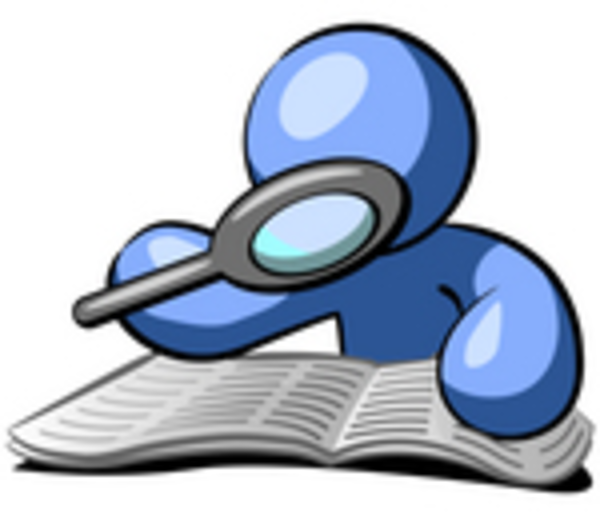 Clip Art Graphic Of A Blue Guy Character Researching A Book With A ...