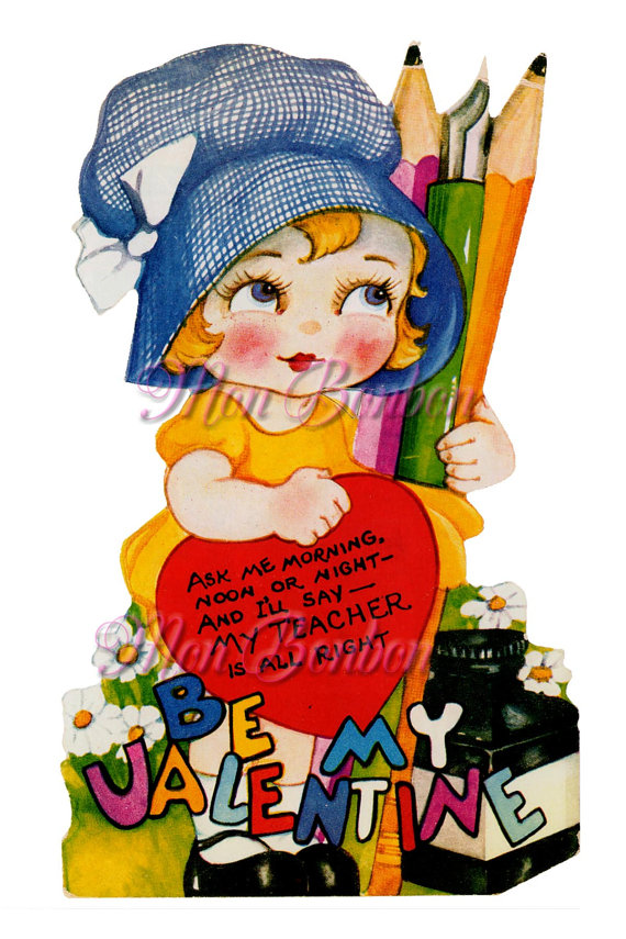 Vintage Teacher Valentine Clip Art Image PnG and JpG by monbonbon