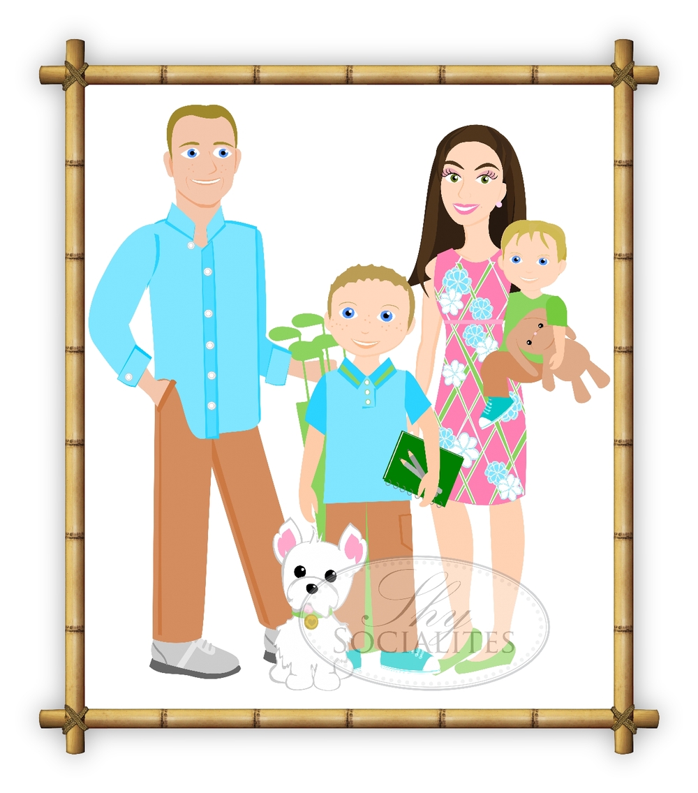 3 to 5 People Cartoon Family Drawing ~ Custom Illustration — Shy ...