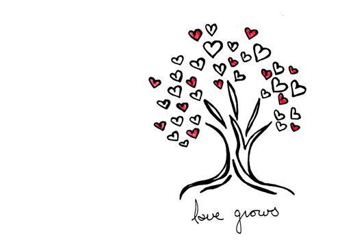 Simple Tree Drawing - Wedding Love Hearts Art Print - Love Grows ...