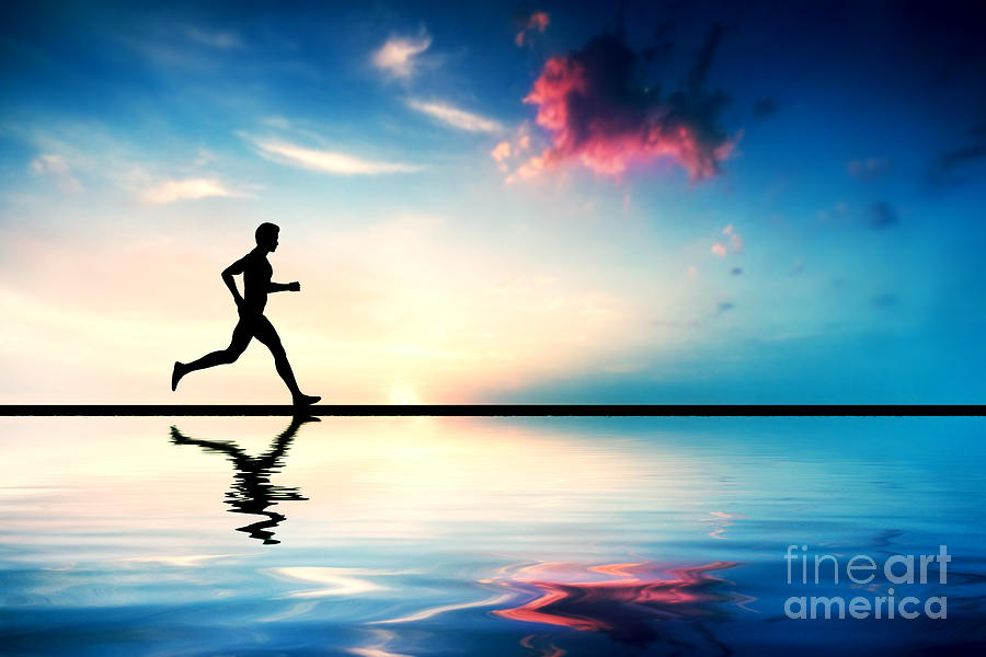 Silhouette Of Man Running At Sunset by Michal Bednarek
