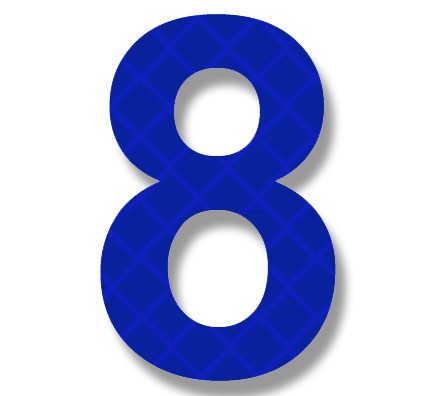 AfterGlow - Retroreflective 2 inch Number "8" - Blue - Package of 10