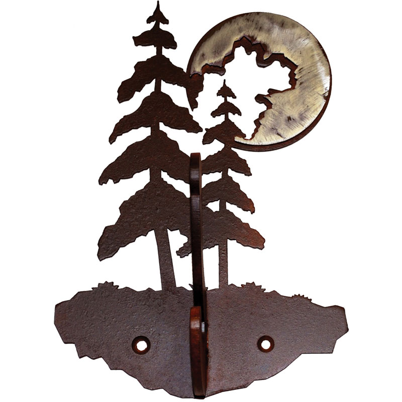 Pine Trees Burnished Double Coat Hook - NC Rustic