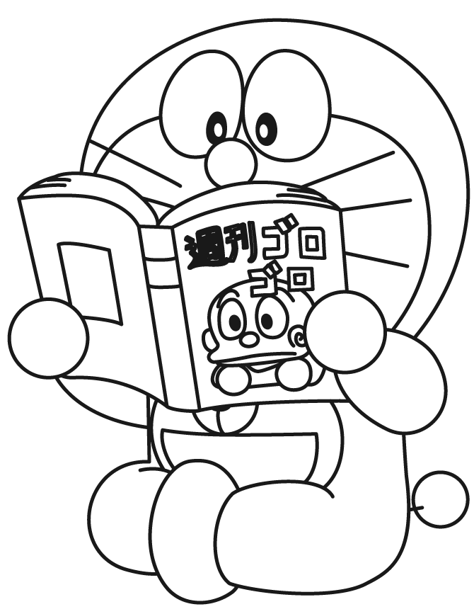 Doraemon Reads School Book Coloring Page | HM Coloring Pages