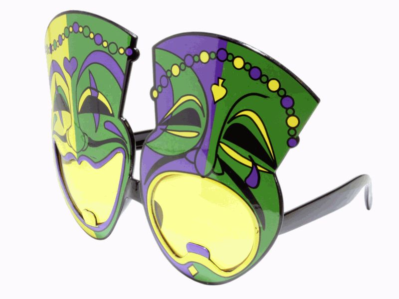 Mardi Gras Comedy Tragedy Mask Party Glasses Yellow Lenses