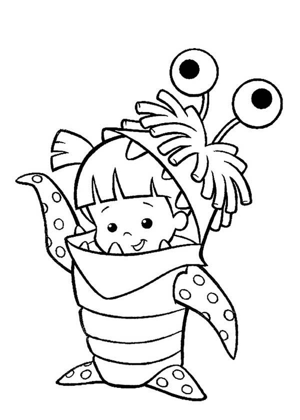 Boo in Her Monster Costume in Monsters Inc Coloring Page: Boo in ...