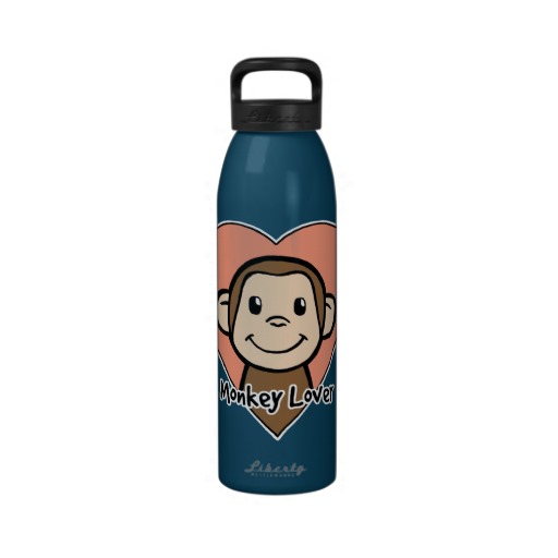 Cute Cartoon Clip Art Smile Monkey Love in Heart Water Bottle | Zazzle