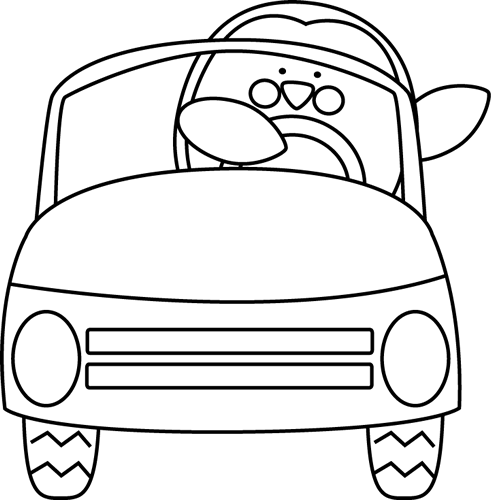 Black and White Penguin Driving a Car Clip Art - Black and White ...