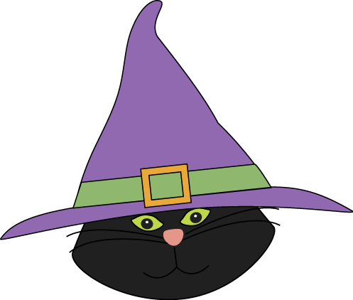 Cat Head with Witch Hat Clip Art - Cat Head with Witch Hat Image