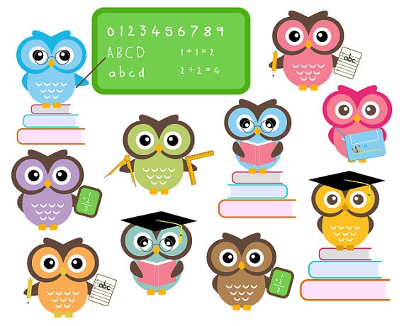 Cute Owls At School - Classroom Education Clip Art - Personal and Com…