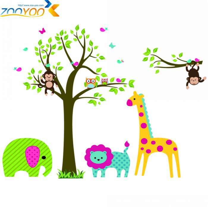 Free Shipping ZooYoo XL ZOO Forest Animals Tree Removable Wall ...