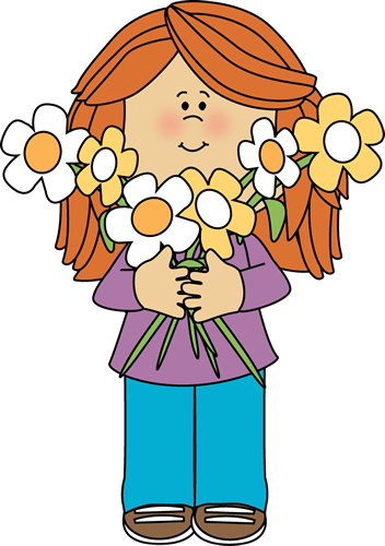 Girl Holding a Bunch of Flowers Clip Art - Girl Holding a Bunch of ...