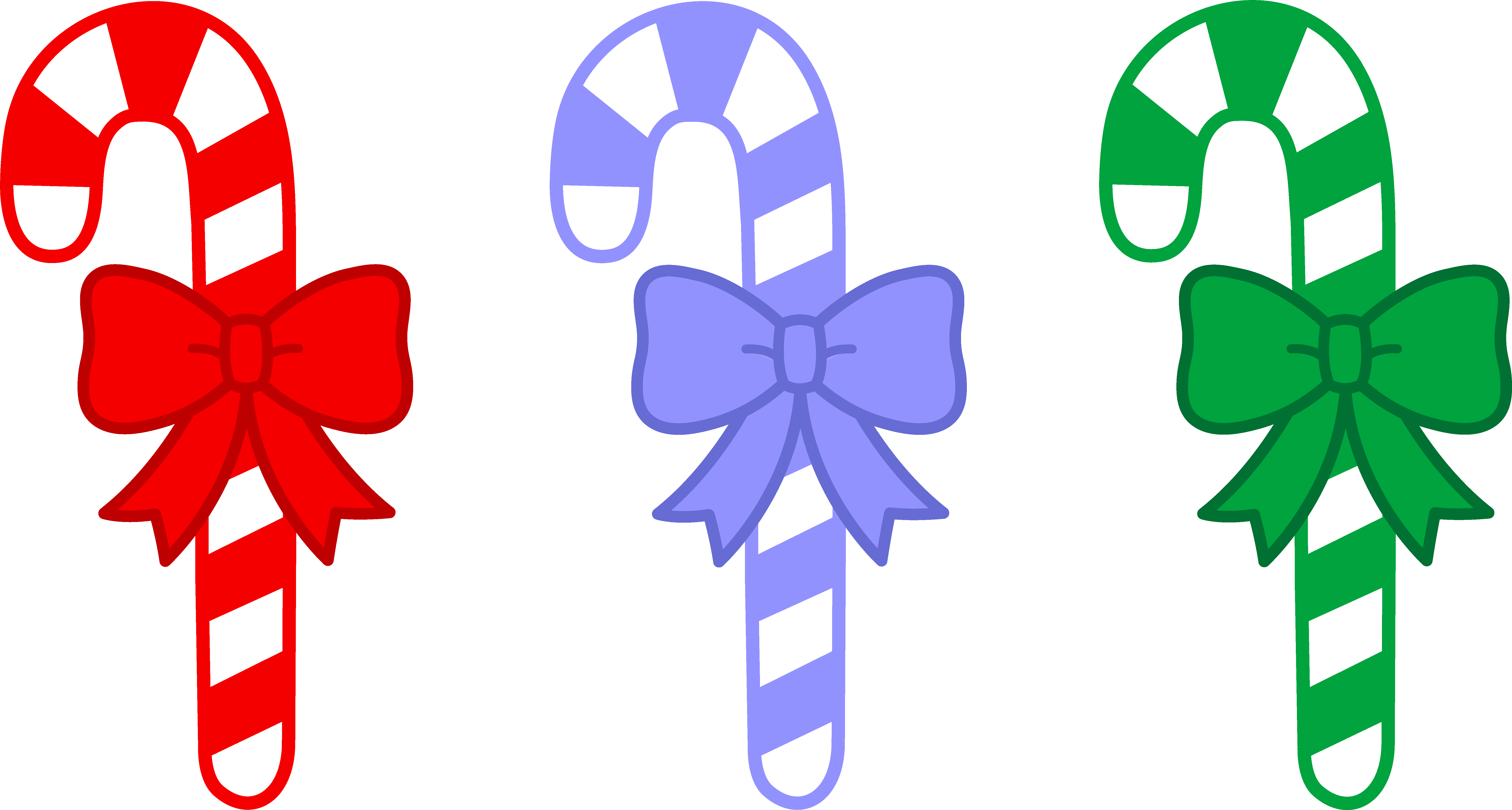 Three Candy Canes With Bows - Free Clip Art