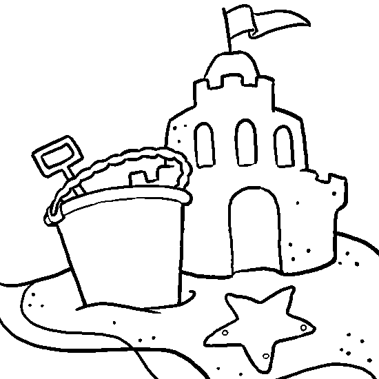 Drawing beach vacation: a sand castle - Summer coloring to print