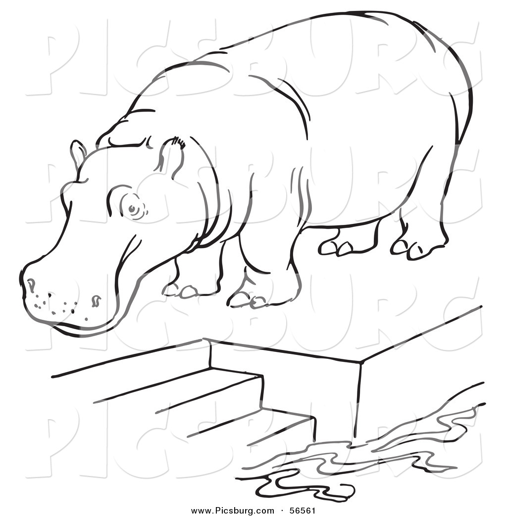 Clip Art of a Zoo Hippo Standing on a Pool Platform with Stairs ...