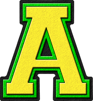 Presentation Alphabets: Yellow & Kelly Green Varsity Letter A