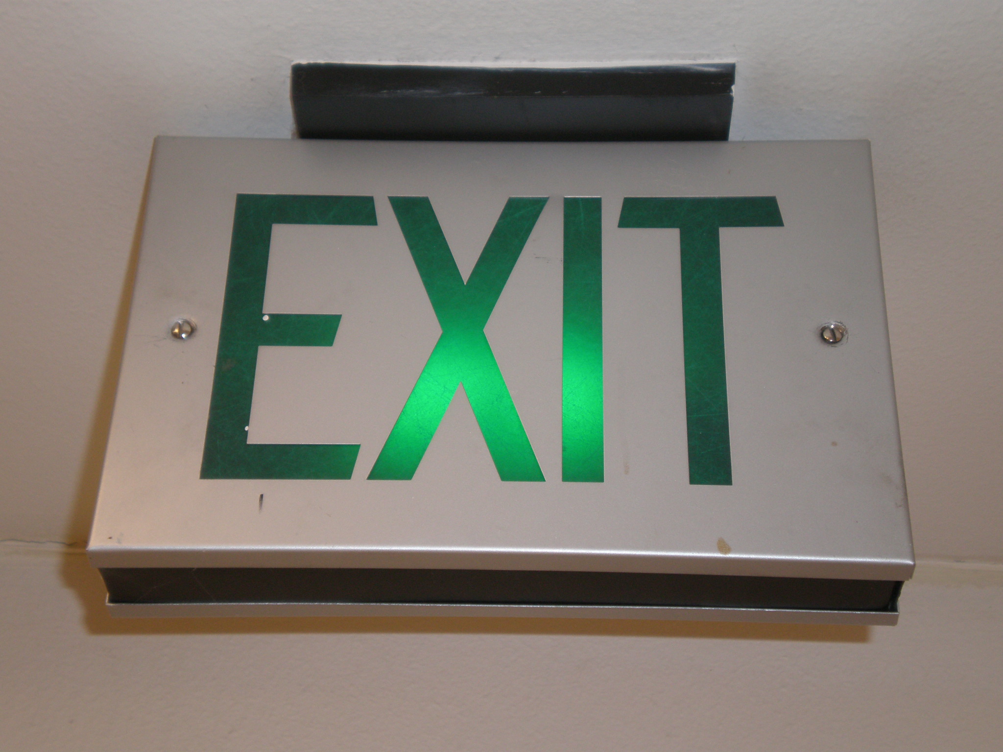 File:Metal exit sign with green text.JPG - Wikimedia Commons