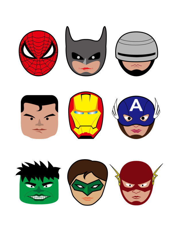 Cartoon superheroes head portrait vector - Vector Cartoon free ...