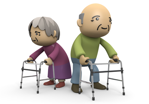 Walker | elderly couple | nursing care | Illustration | Free Download