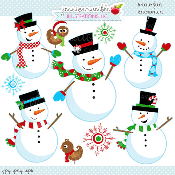 Snow Fun Snowmen Cute Digital Clipart - Commercial Use OK ...
