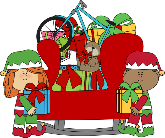 Elves Putting Toys in Santa's Sleigh Clip Art - Elves Putting Toys ...