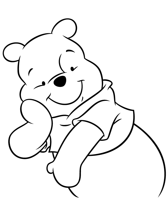 Cute Pooh Bear Hand On Cheek Coloring Page | Free Printable ...