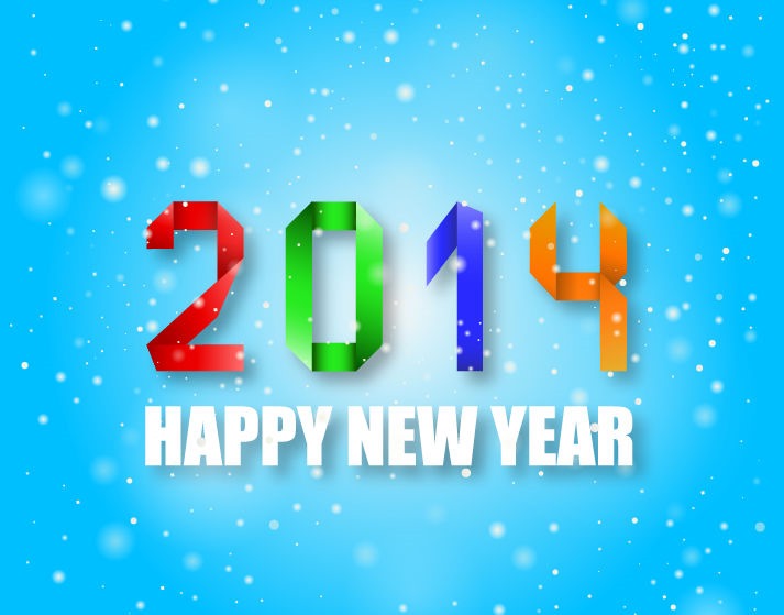 2014 Happy New Year Colorful Origami Style on Blue Background ...