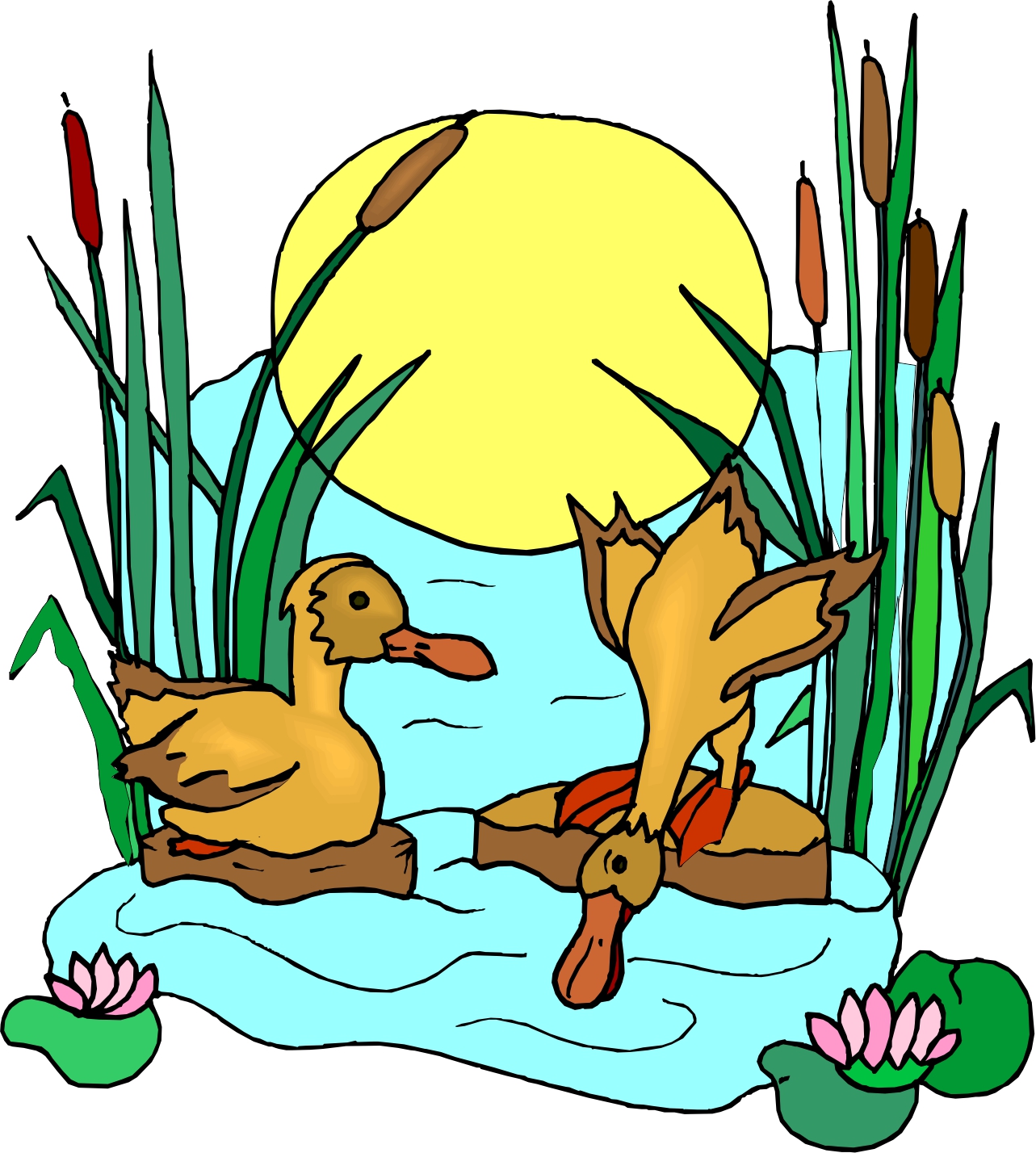 Cartoon Pond With Ducks Images & Pictures - Becuo