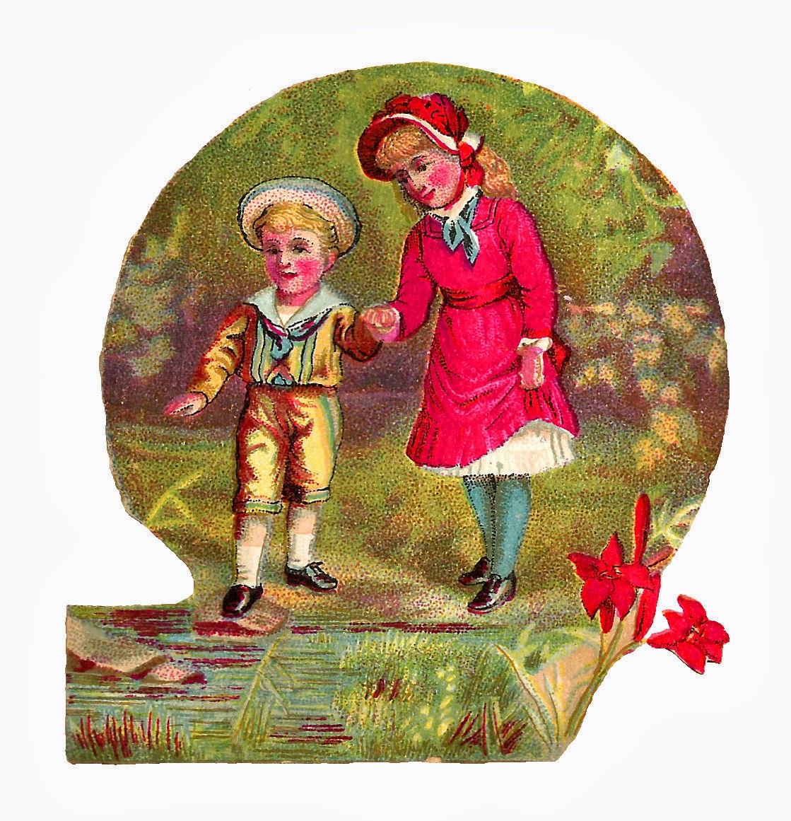 Antique Images: Free Children Clip Art: Boy and Girl Walking Over ...