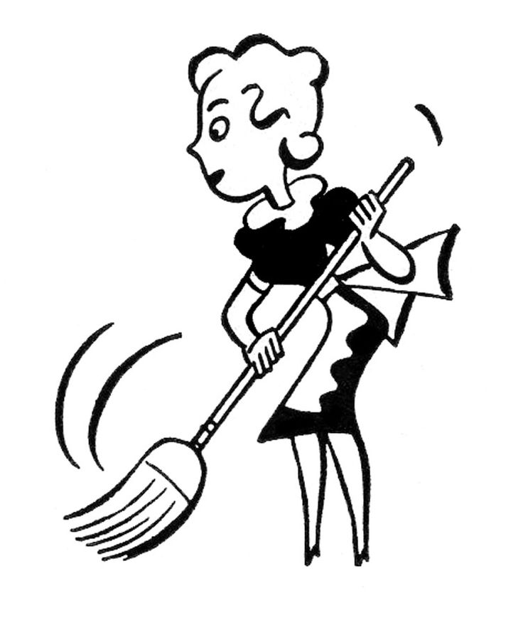 Retro Maid Broom Cleaning Illustration | :: Cleaning Clip Art & Illus…