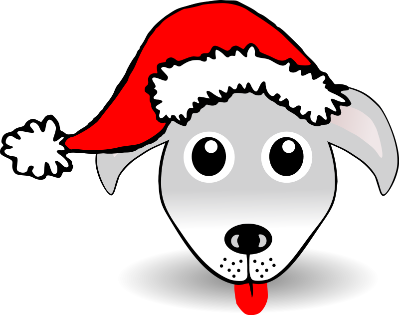 Funny Dog Face Grey Cartoon with Santa Claus hat Free Vector / 4Vector