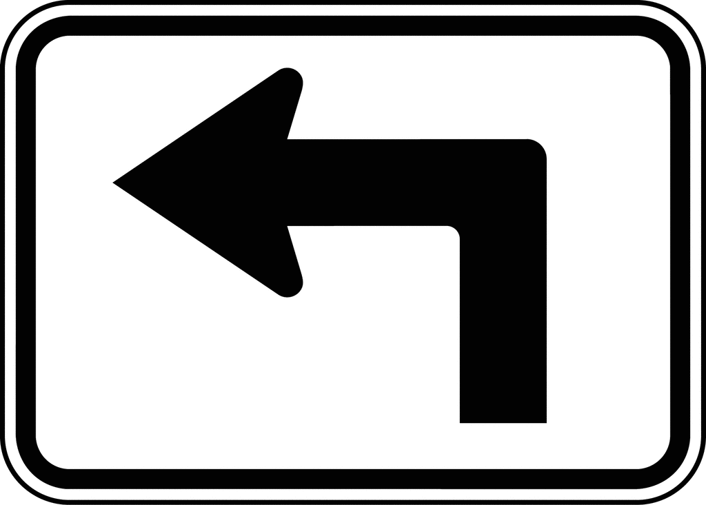 Left Advance Turn Arrow Auxiliary, Black and White | ClipArt ETC