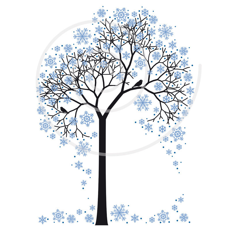 Winter tree with snowflakes and birds illustration by Illustree