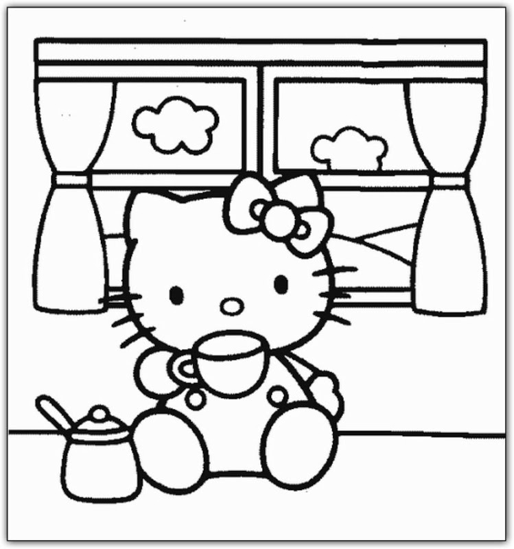 Hello Kitty drinking a coffee - free coloring pages | Coloring Pages